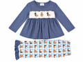 Blue mallard duck embroidery ruffle pants set