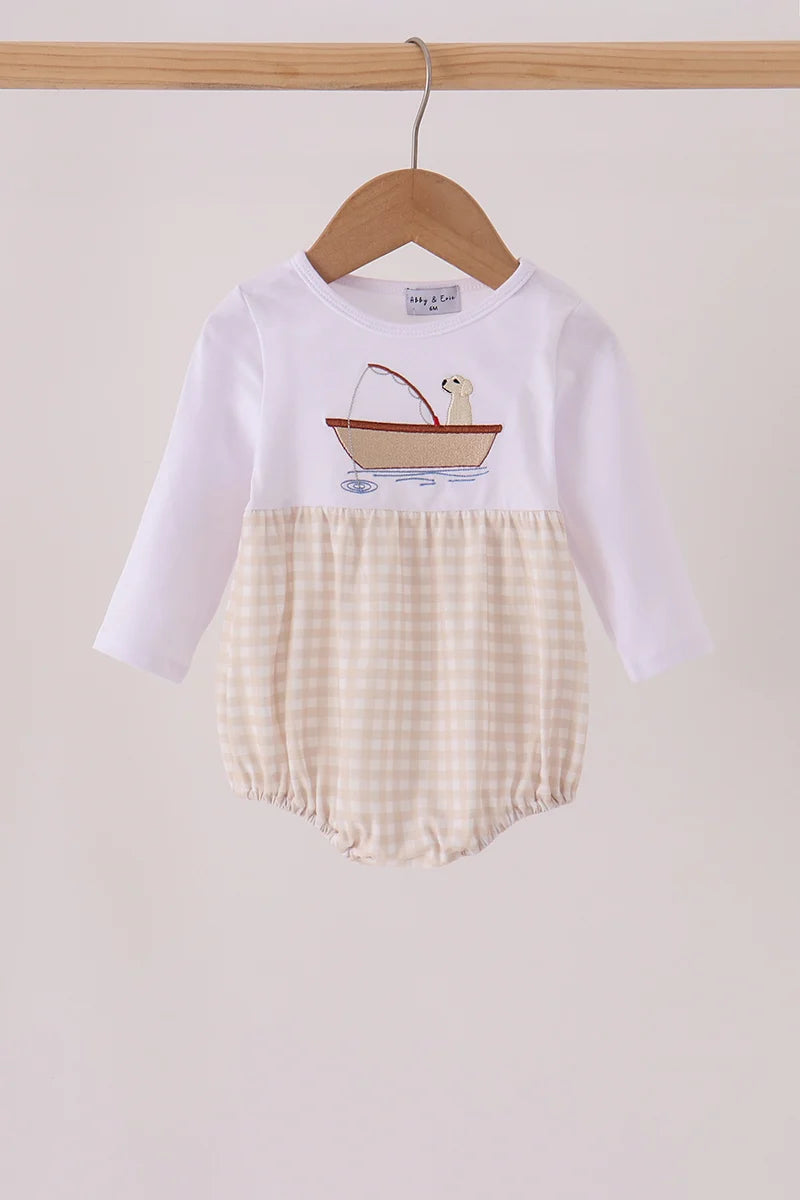 Khaki Puppy Fishing Embroidery Bubble