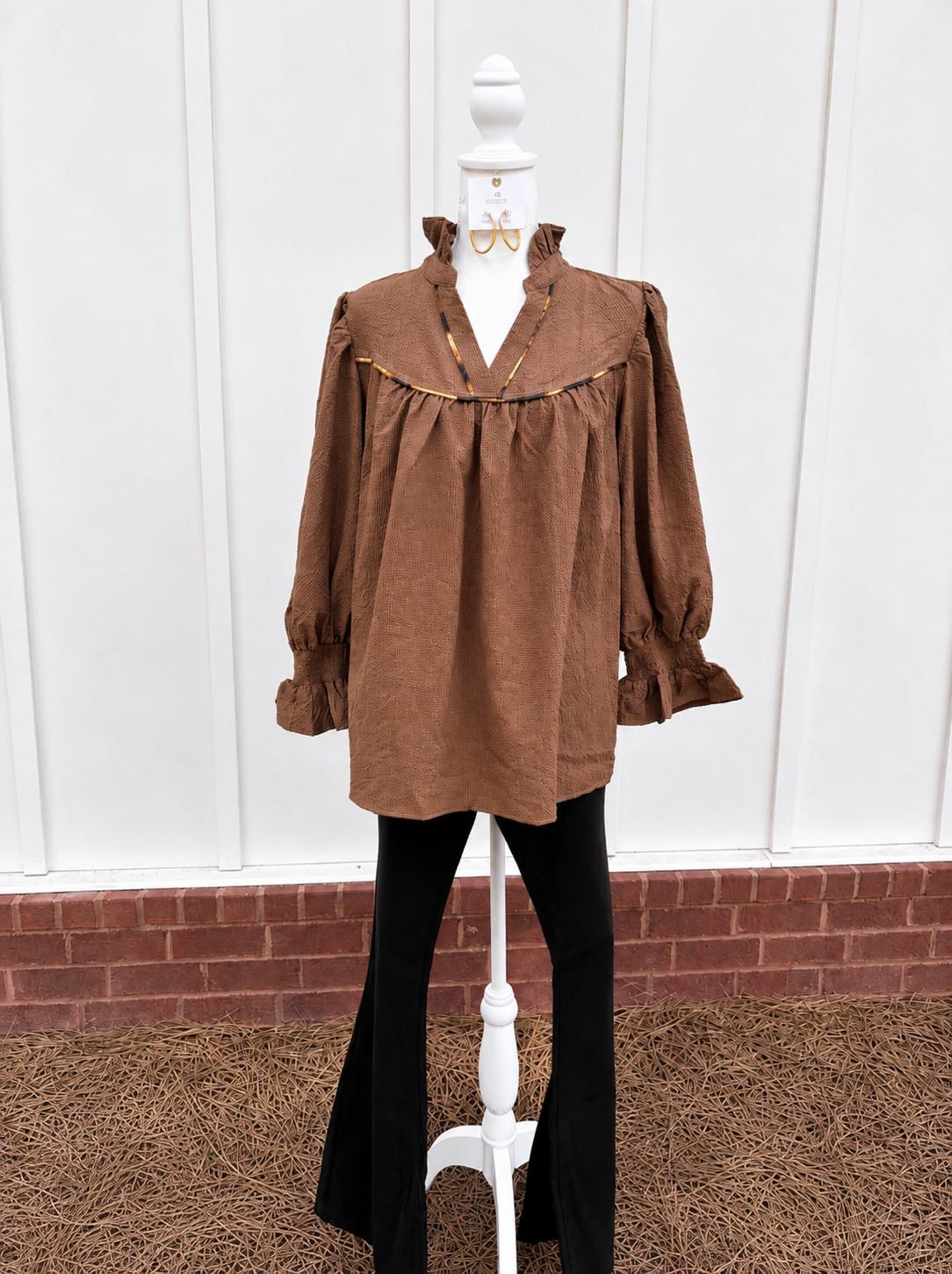 Umgee Mocha Babydoll Blouse