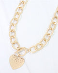 Worn Gold Hammered Heart Charm Toggle Necklace