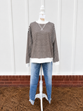 Chocolate Striped Rib Banded Pullover