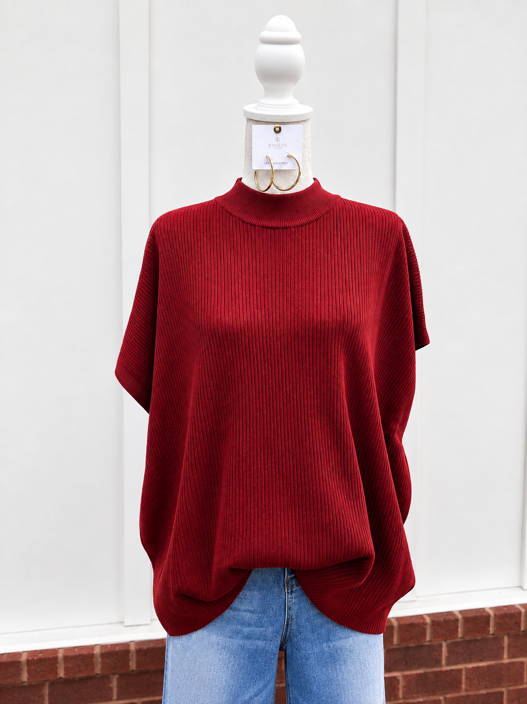 Rust Mock Neck Boxy Sweater