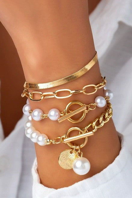 Multilayer Pear Chain Herringbone Mix Bracelet Set
