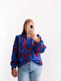 Royal Poppy Ruffle Blouse