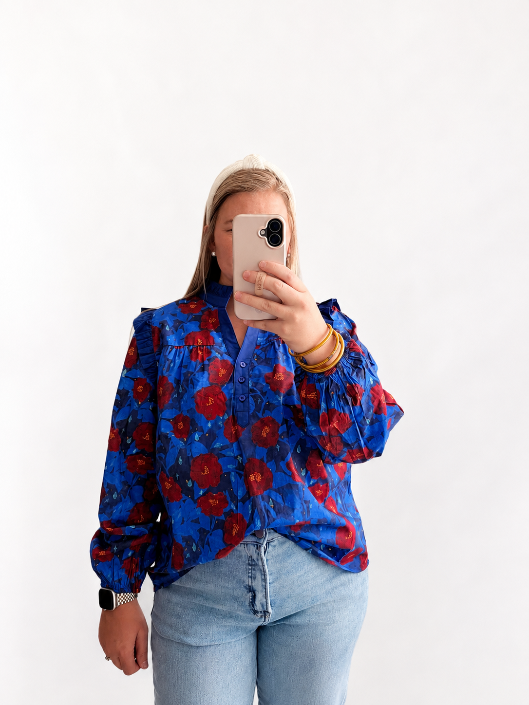 Royal Poppy Ruffle Blouse