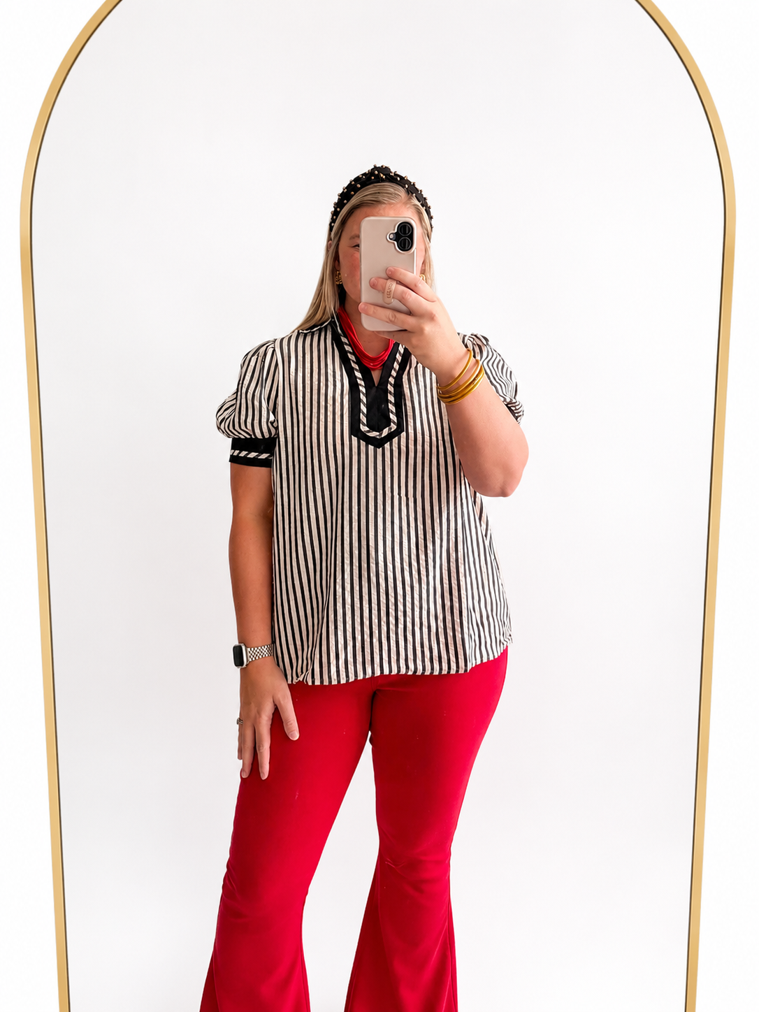 Black Striped Puff Sleeve Top