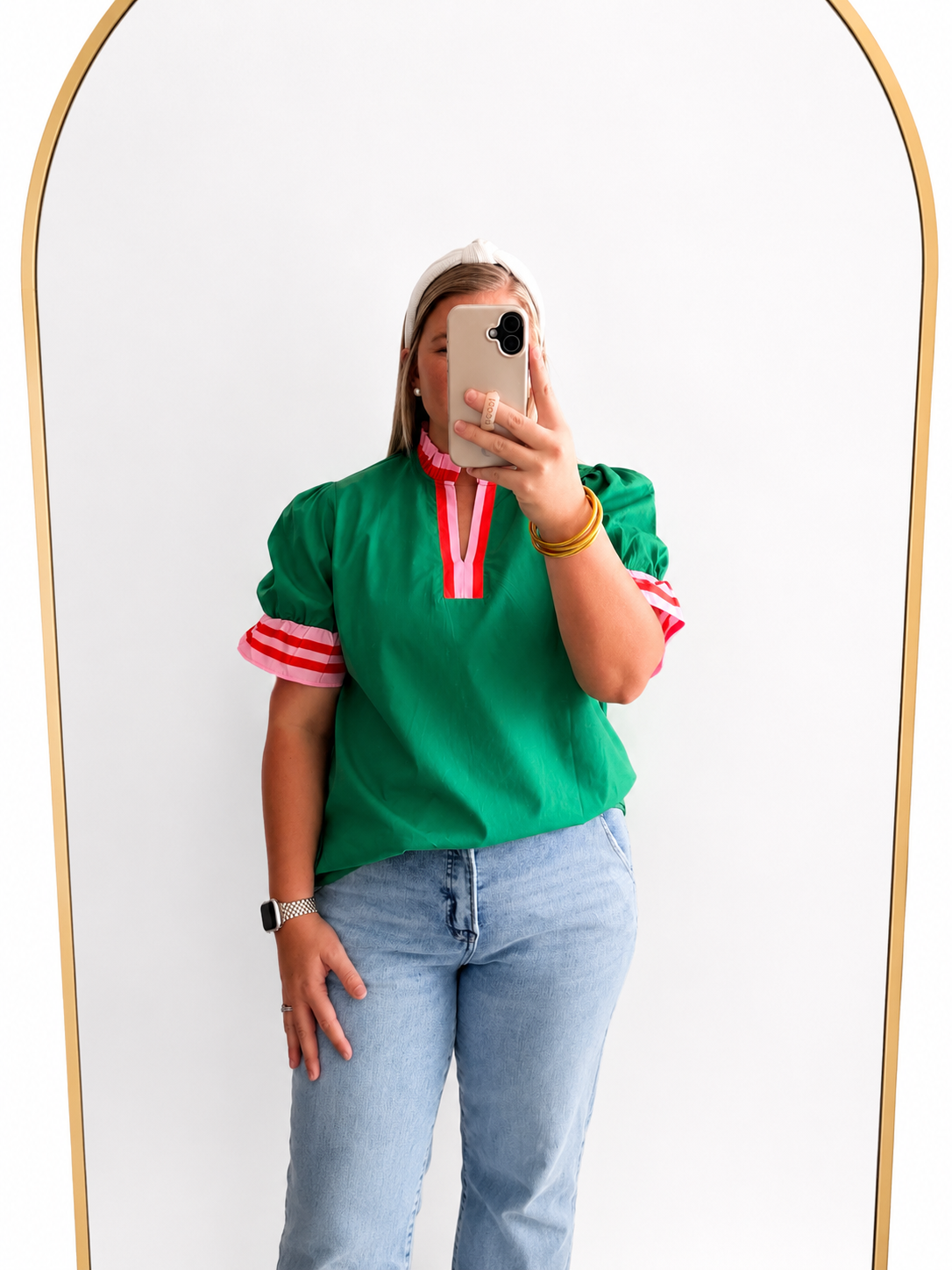 Green Contrast Trim Top