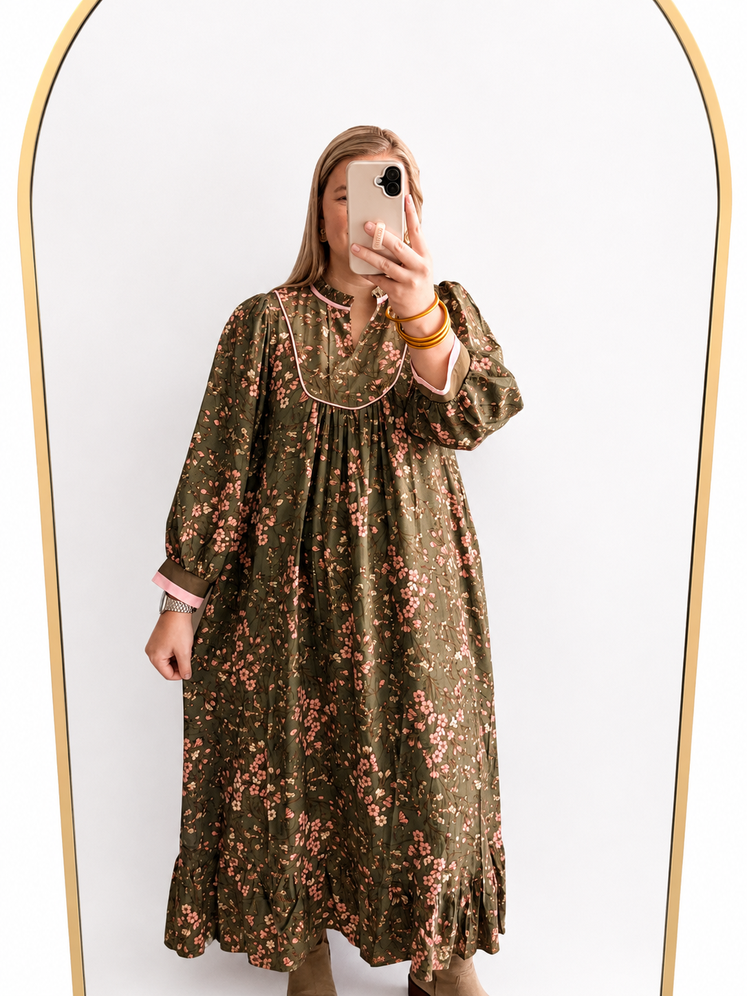 Umgee Olive & Pink Floral Maxi