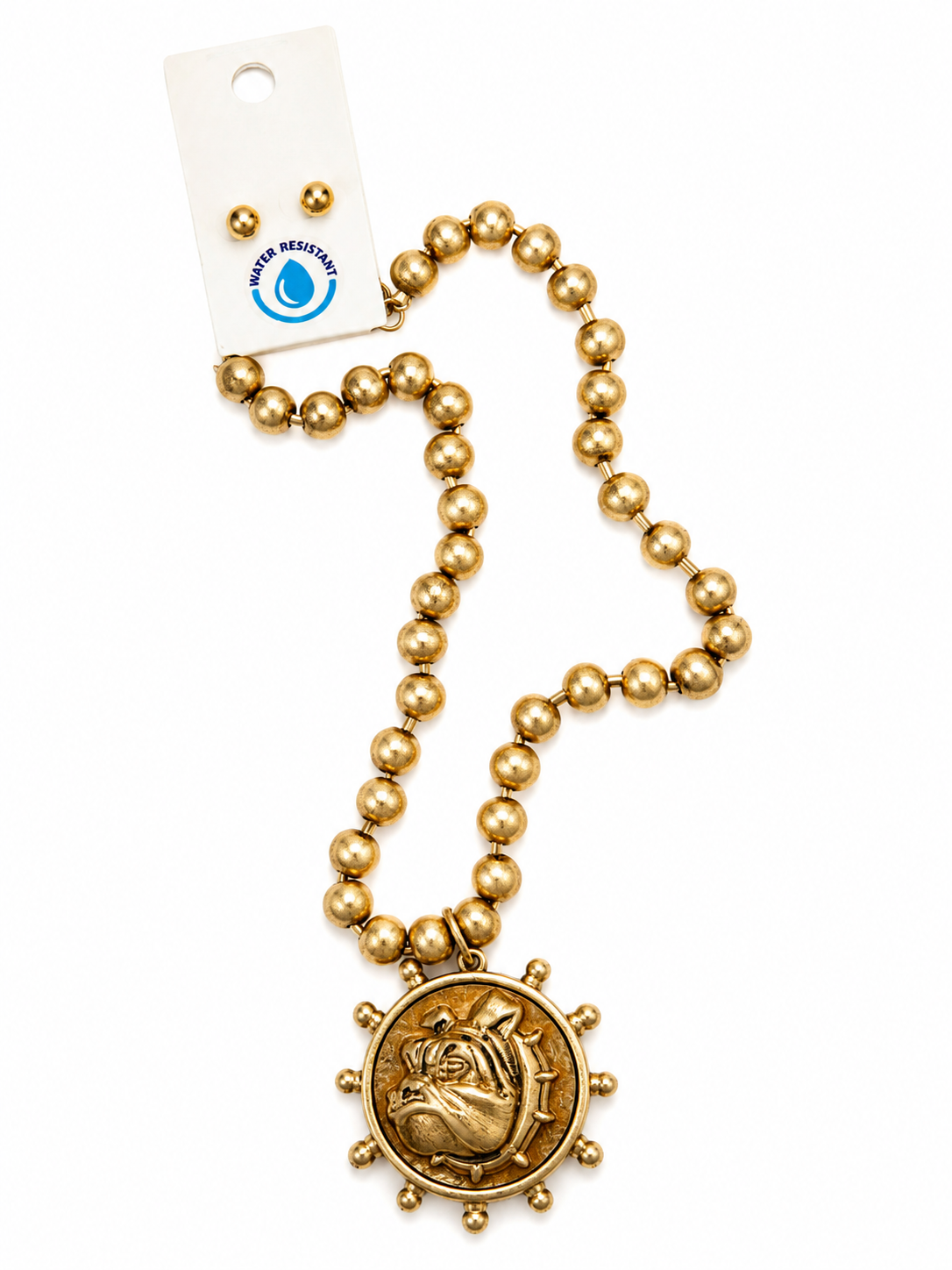 Gold Bulldog Necklace with Gold Pearls