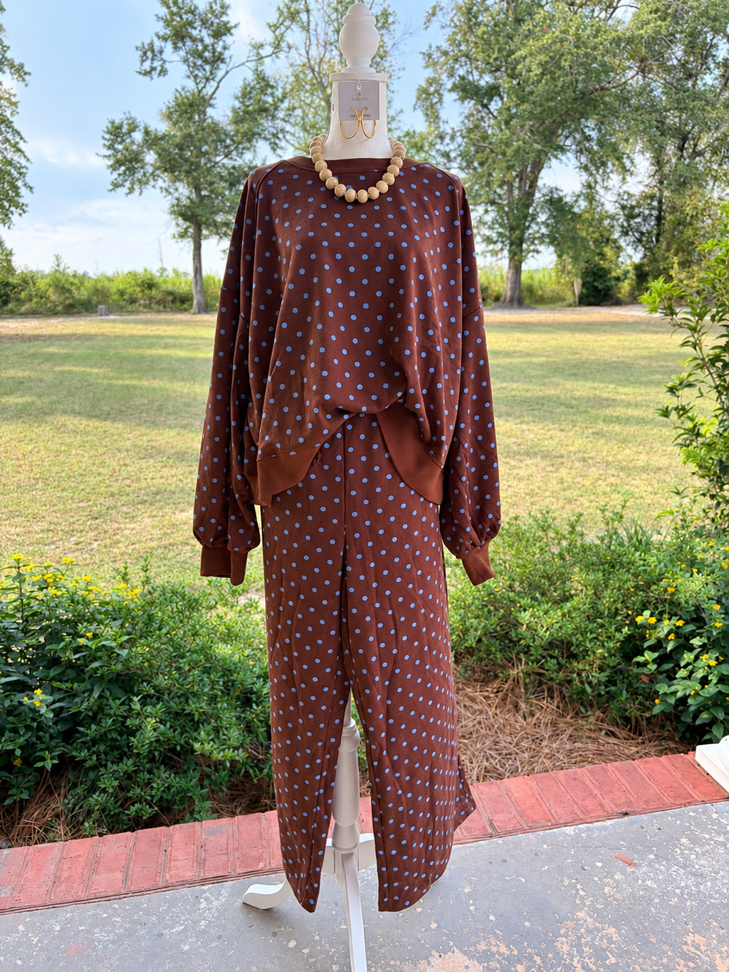 Plus Size Mocha Dot Lounge Set
