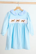Blue Puppy hand smocked stripe dress