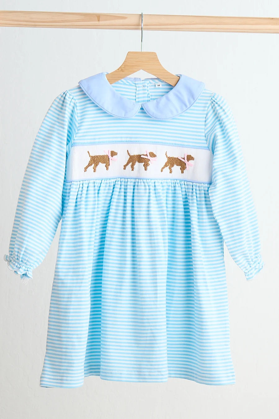 Blue Puppy hand smocked stripe dress