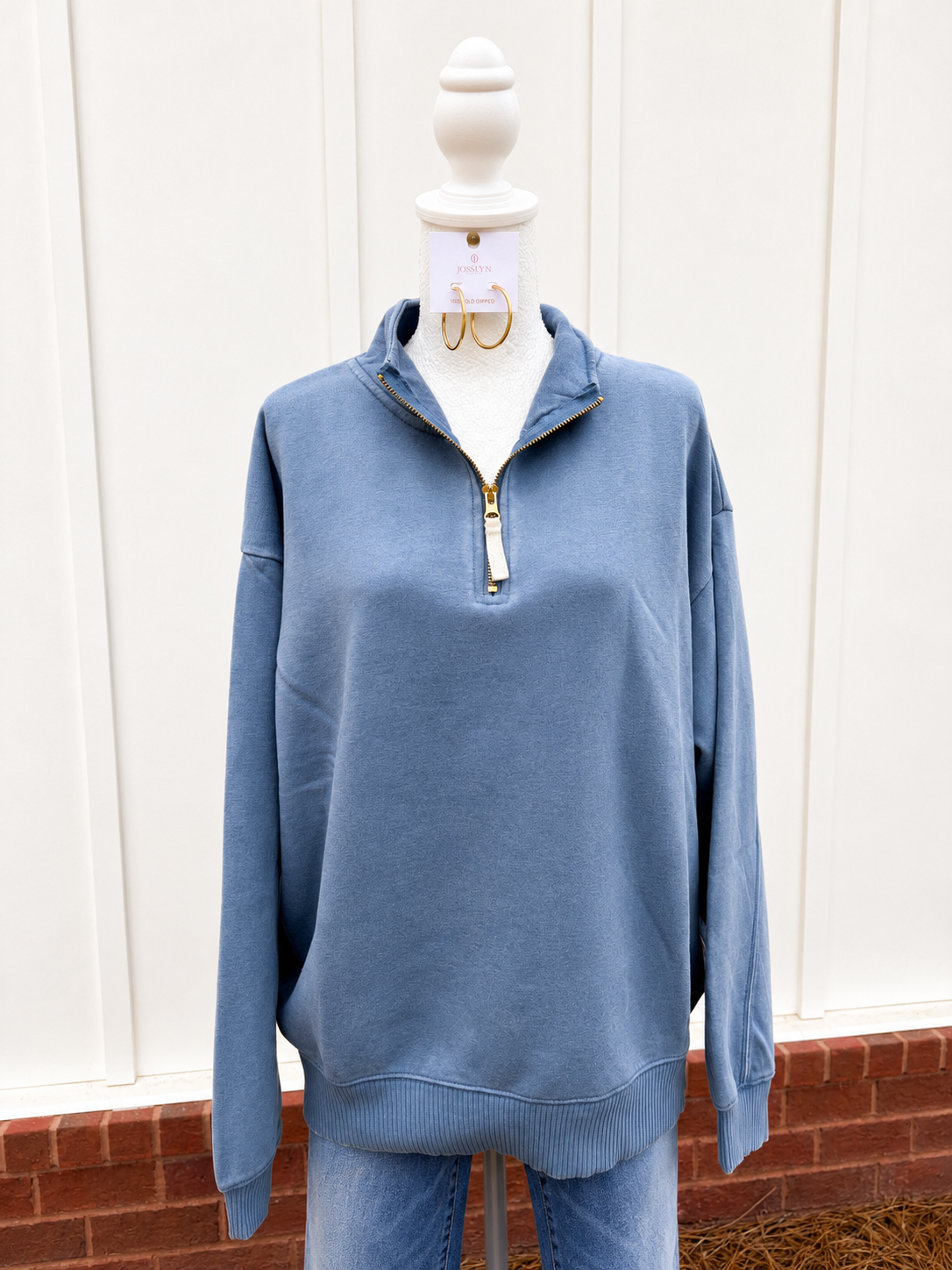 Blue Grey Acid Wash Half-Zip Pullover