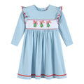 Light Blue Christmas Tree Smocked Knit Dress