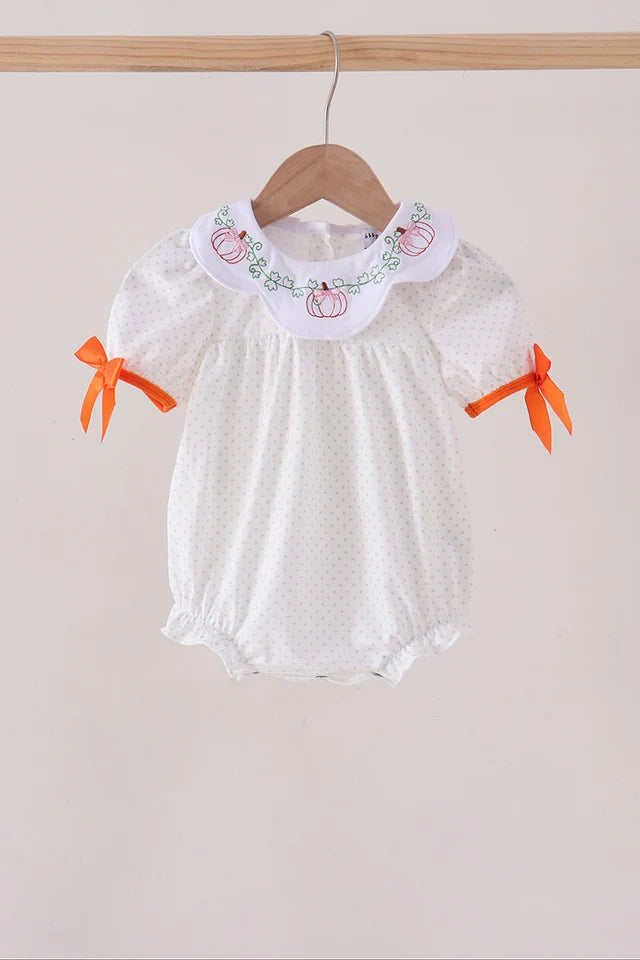 Orange Pumpkin Bow Embroidery Bubble