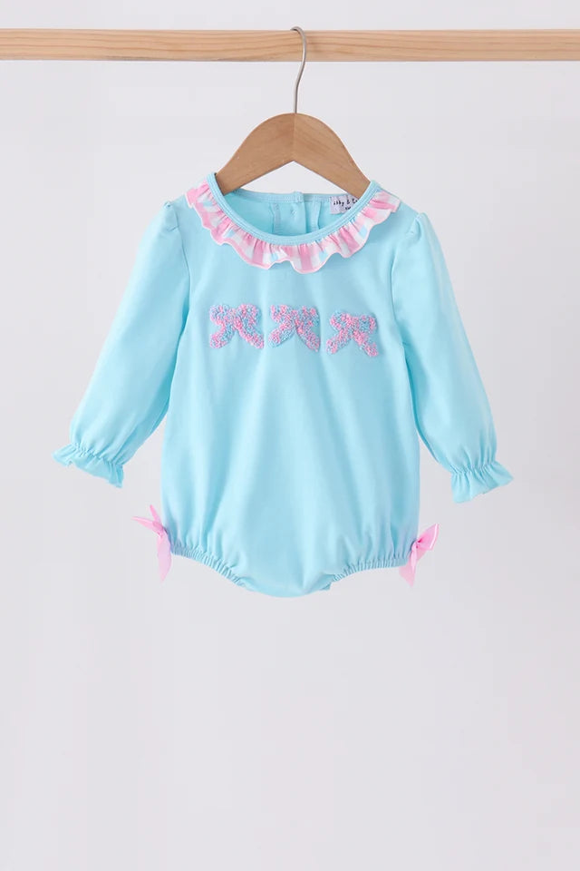 Blue Bow French knot ruffle bubble