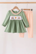 Green Farm Embroidery ruffle pants set