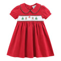 Red Corduroy Christmas Smocked Dress
