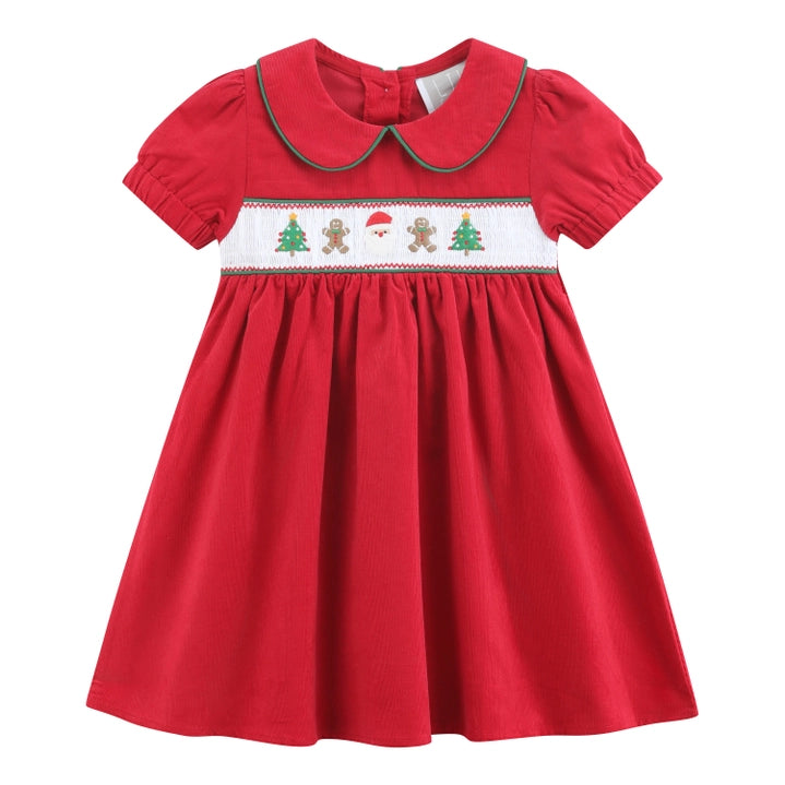 Red Corduroy Christmas Smocked Dress