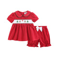 Red Corduroy Christmas Smocked Dress and Bloomers