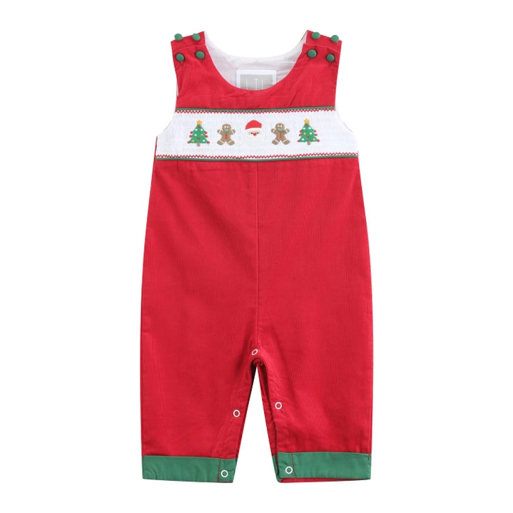Red Corduroy Christmas Smocked Longalls