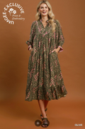 Umgee Olive & Pink Floral Maxi