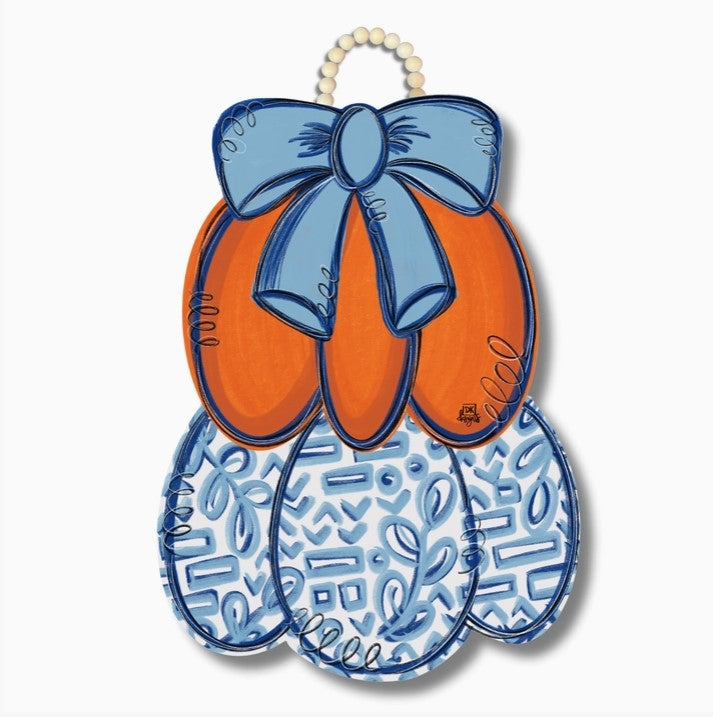 Blue & White Pumpkin Door Hanger