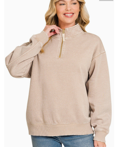 Plus Ash Mocha Acid Wash Half-Zip