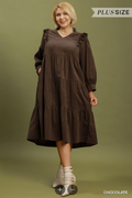Plus Chocolate Ruffle Midi Dress